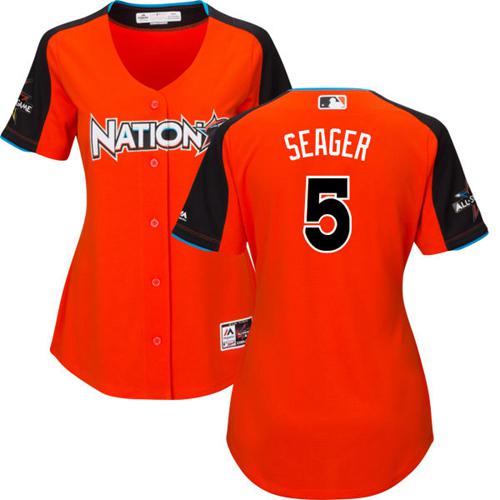 Dodgers #5 Corey Seager Orange All-Star National League Women's Stitched MLB Jersey